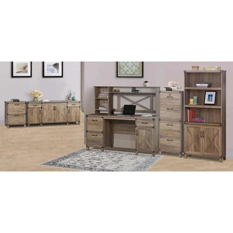 Libreria rustica in rovere stile rustico con 2 ante - 12W x 30.7D x 67.4H
