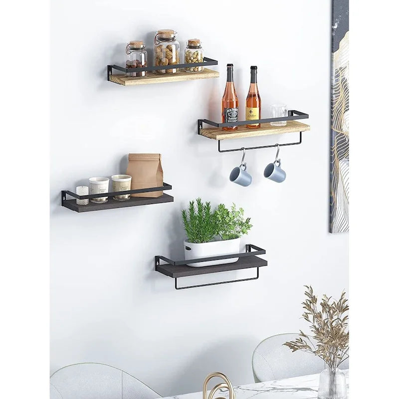 Estante flotante de baño marrón oscuro con toallero para baño/sala de estar/cocina/dormitorio (juego de 2)