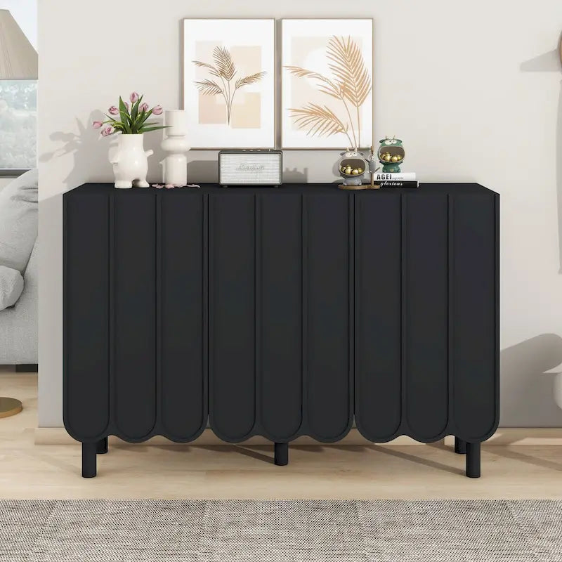 Wave Doors Shoe Cabinet with Adjustable Shelves and 5 Solid Wood Legs